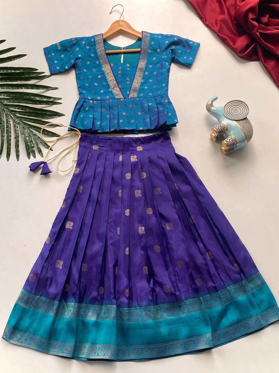 Beautiful Jacquard Silk Designer South Style Lehenga Choli For Girls