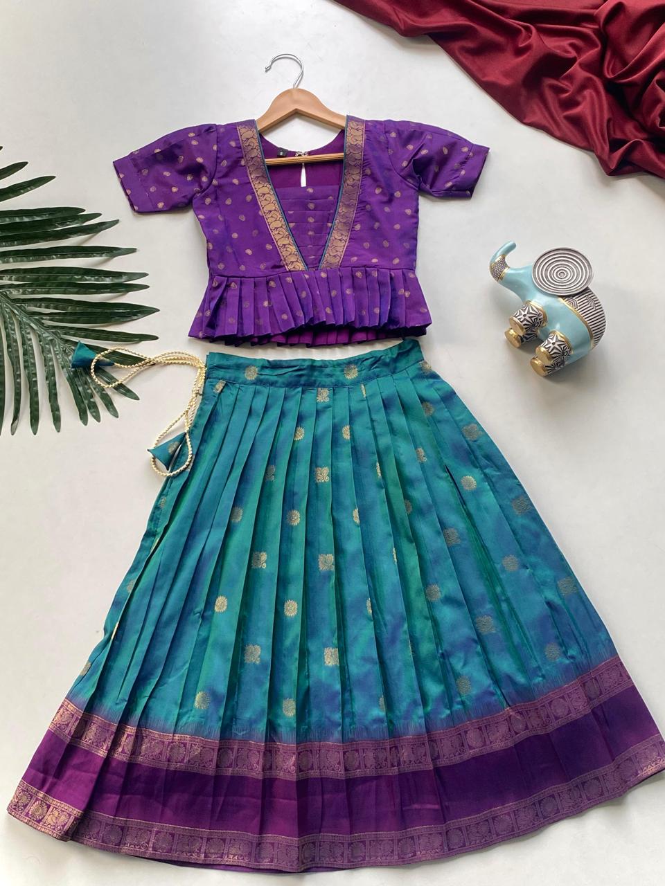 Beautiful Jacquard Silk Designer South Style Lehenga Choli For Girls