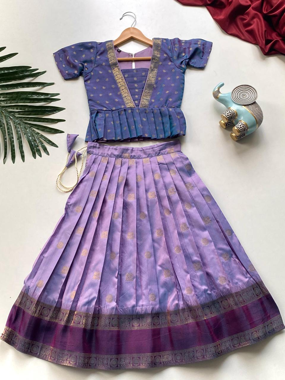 Beautiful Jacquard Silk Designer South Style Lehenga Choli For Girls