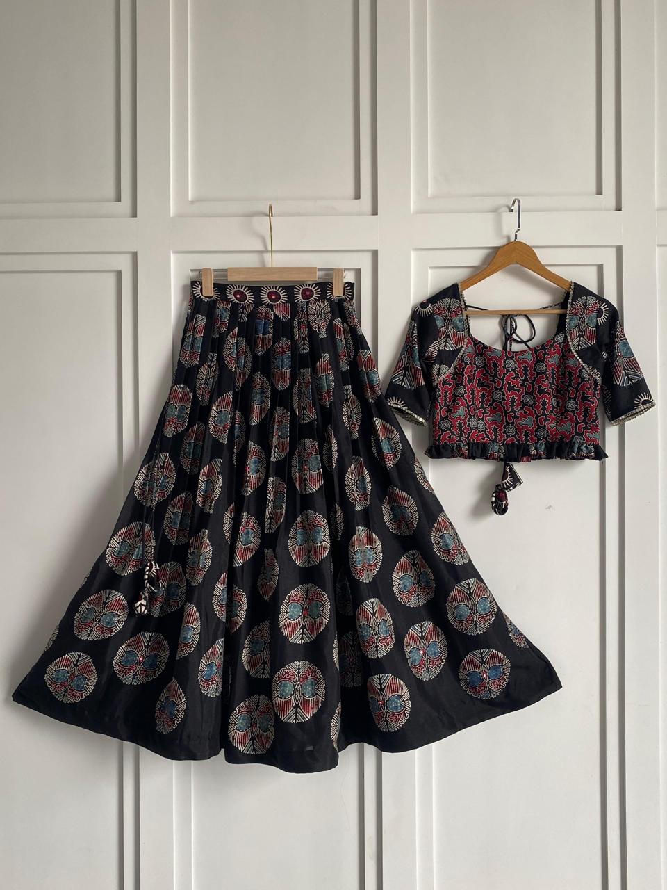 Designer Black Color Pure Cotton Navratri Wear Lehenga Choli