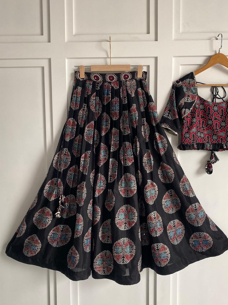 Designer Black Color Pure Cotton Navratri Wear Lehenga Choli