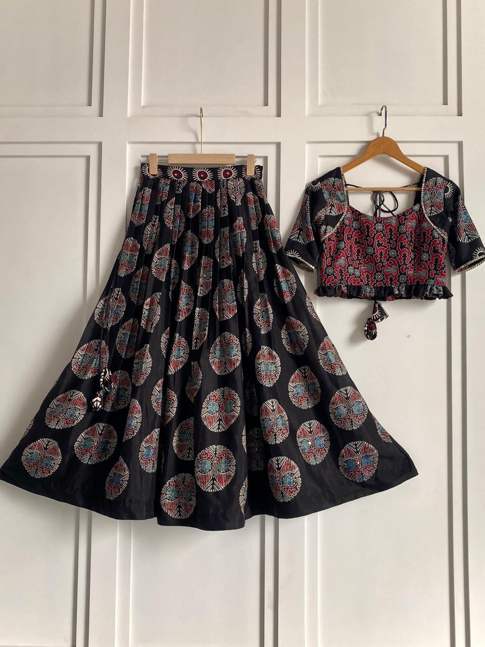 Designer Black Color Pure Cotton Navratri Wear Lehenga Choli