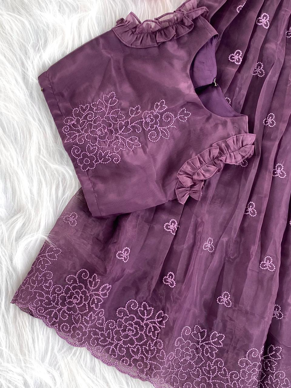 Attractive Dark Purple Color Party Wear Kids Lehenga Choli