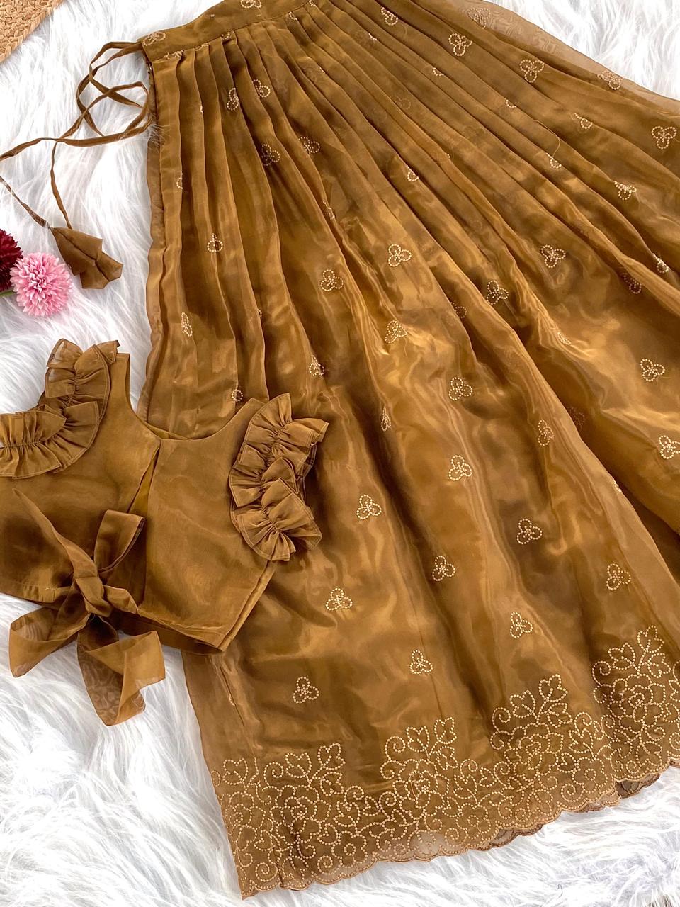 Attractive Brown Color Wedding Wear Kids Lehenga Choli