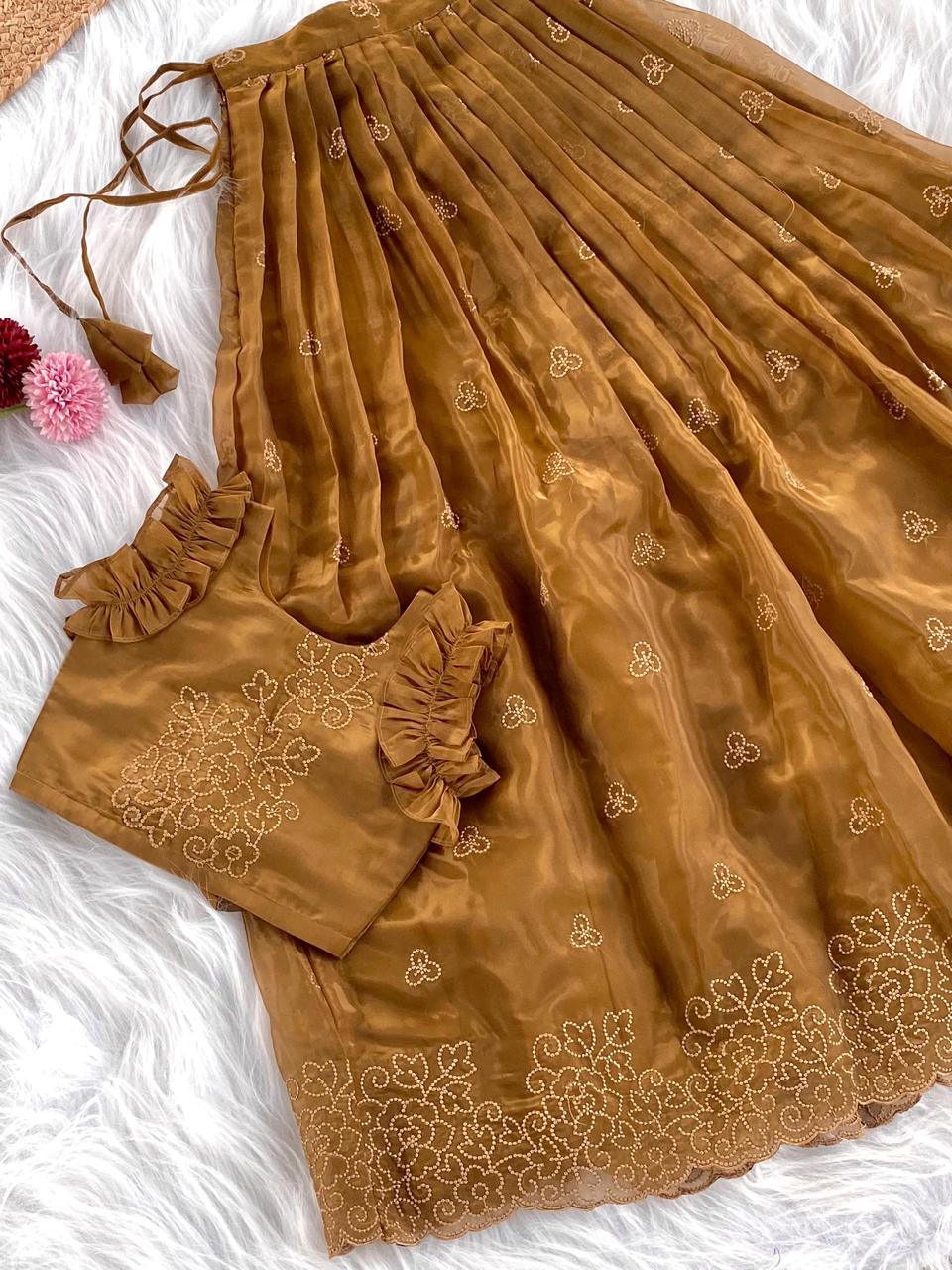 Attractive Brown Color Wedding Wear Kids Lehenga Choli
