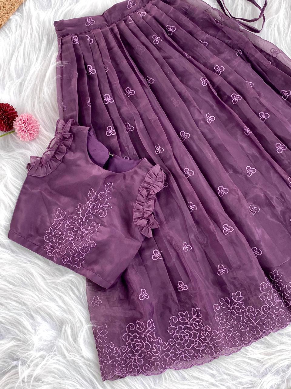Attractive Dark Purple Color Party Wear Kids Lehenga Choli