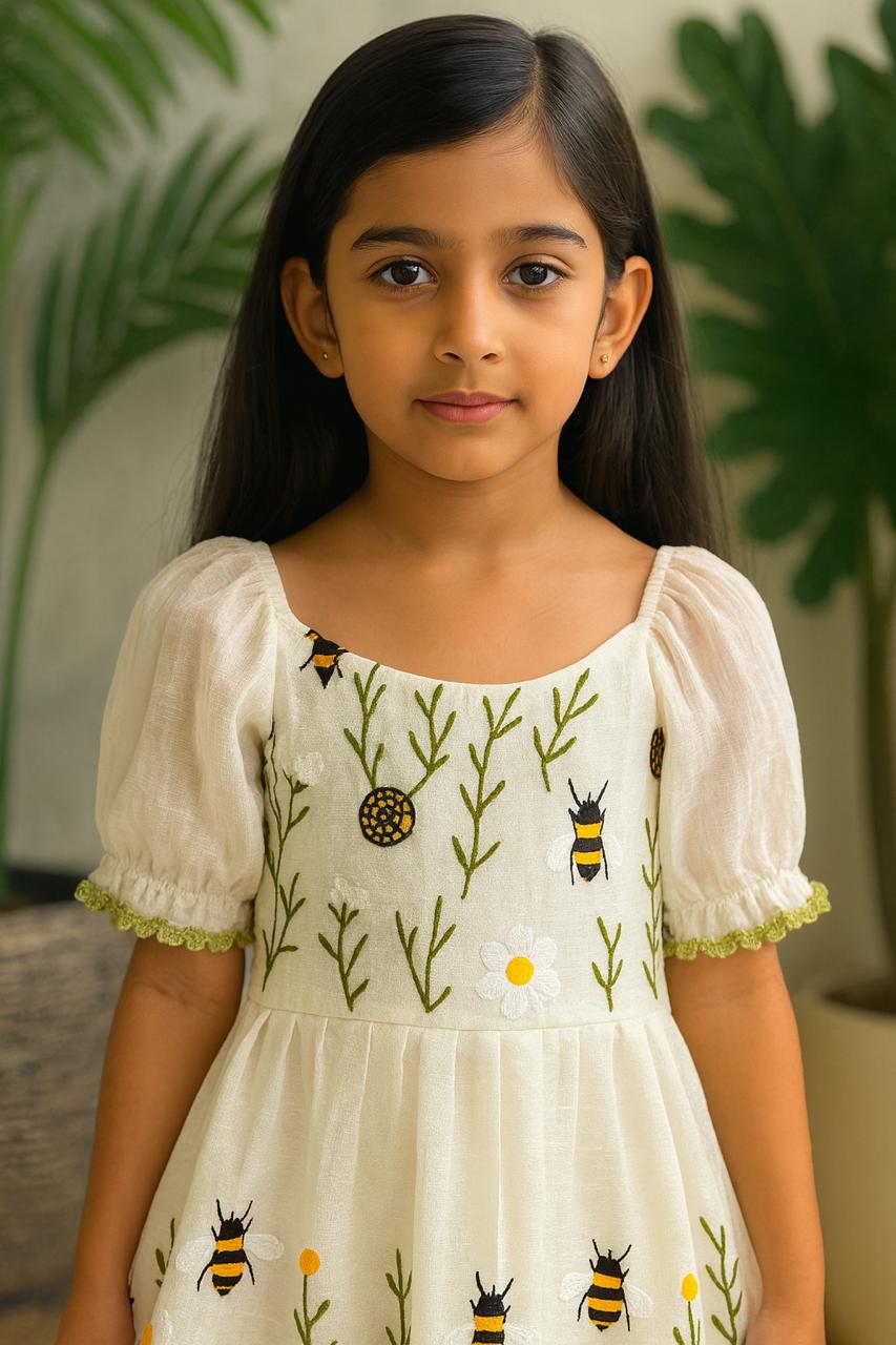 Designer Off White Color Flared Dress For Girls