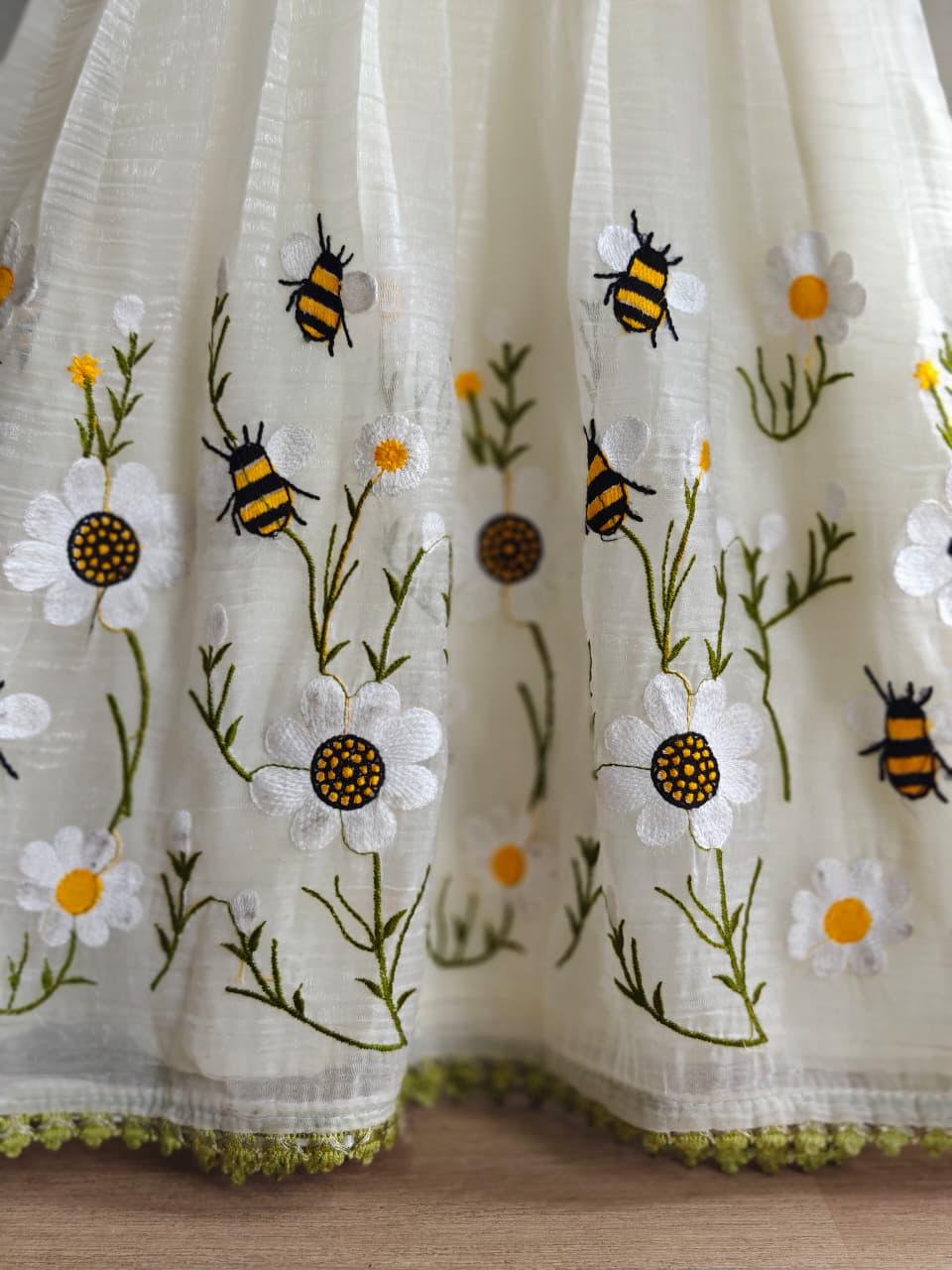 Designer Off White Color Flared Dress For Girls