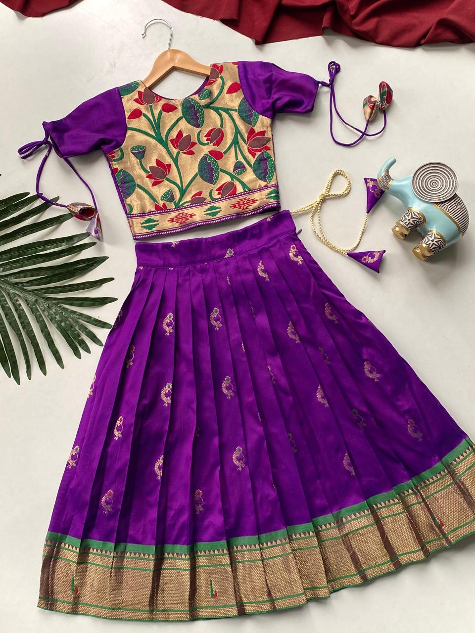 Beautiful Jacquard Silk Designer Kids Lehenga Choli