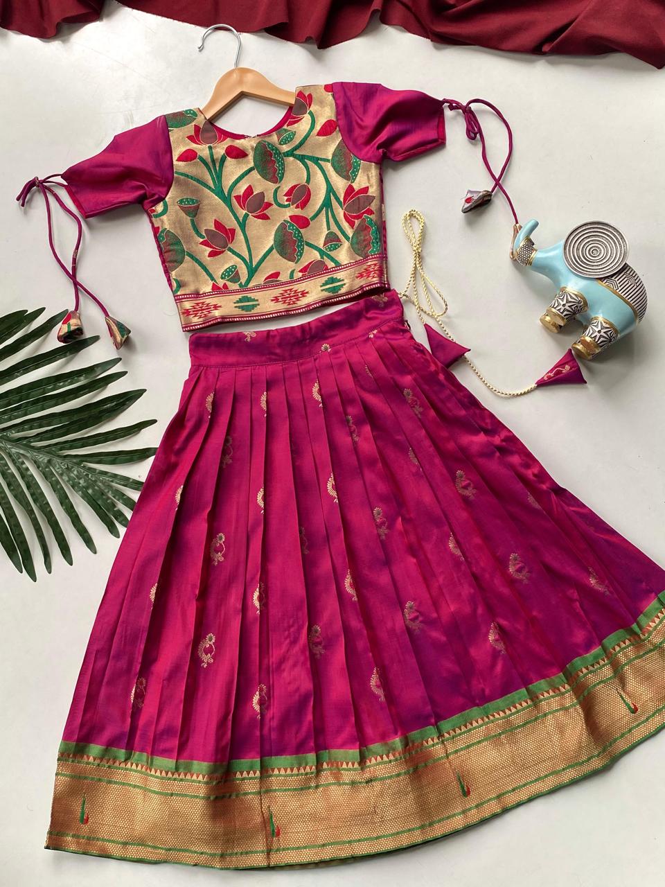 Beautiful Jacquard Silk Designer Kids Lehenga Choli
