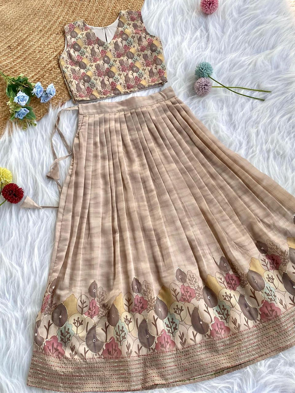 Attractive Beige Color Wedding Wear Lehenga Choli For Girls