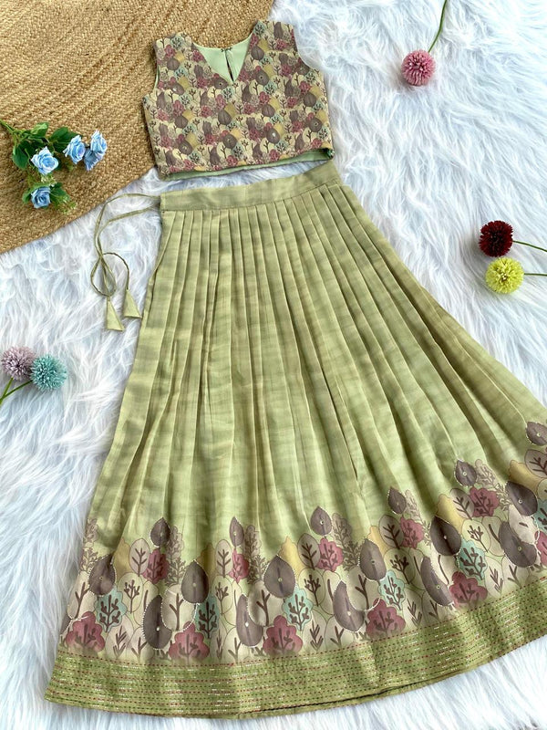 Attractive Green Color Wedding Wear Lehenga Choli For Girls
