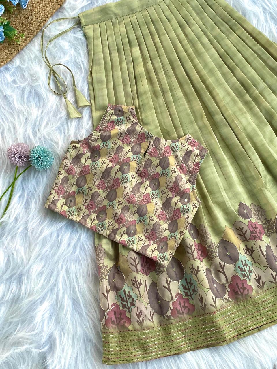 Attractive Green Color Wedding Wear Lehenga Choli For Girls