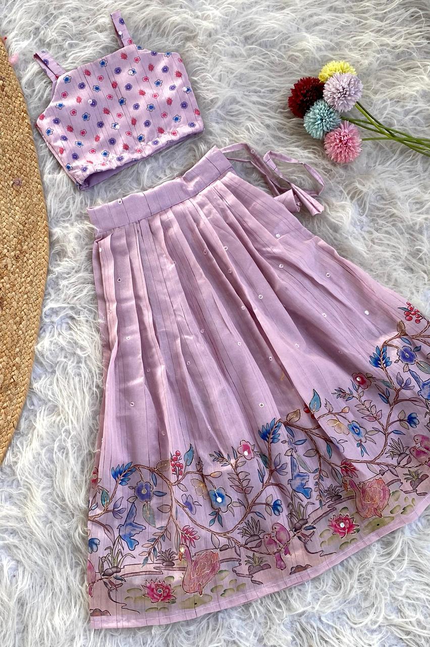 Beautiful Lavender Color Wedding Wear Lehenga Choli For Girls