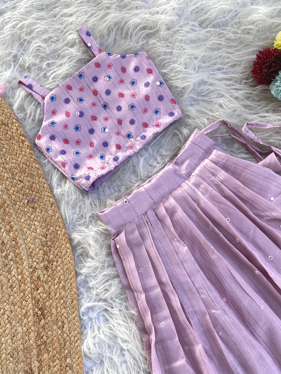 Beautiful Lavender Color Wedding Wear Lehenga Choli For Girls