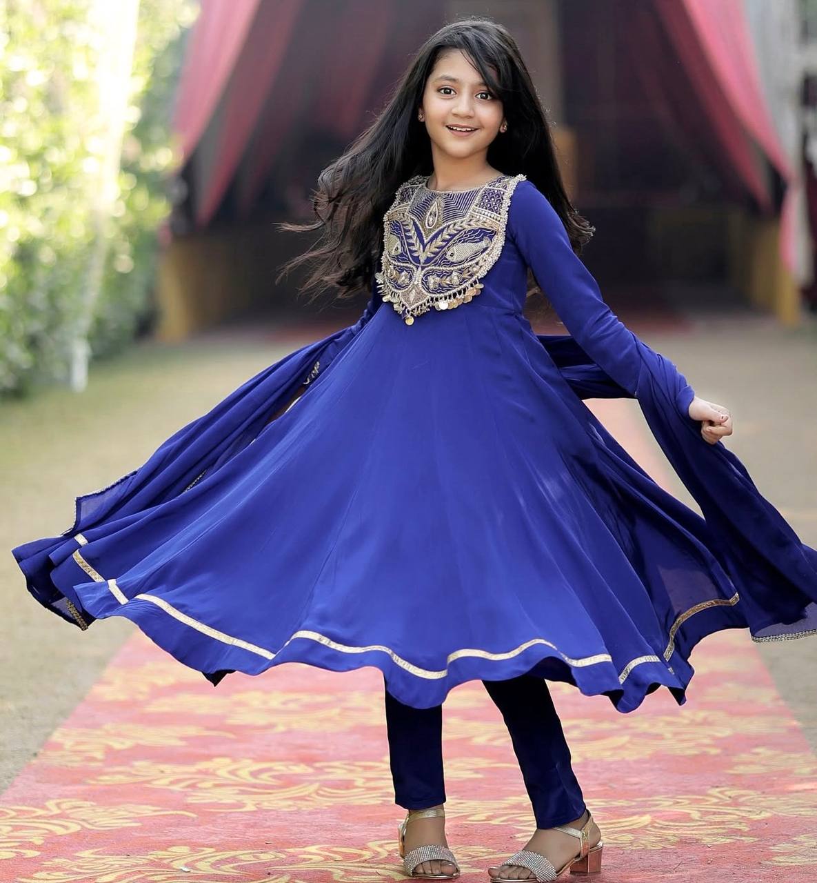 Designer Blue Color Embroidered Gown Set