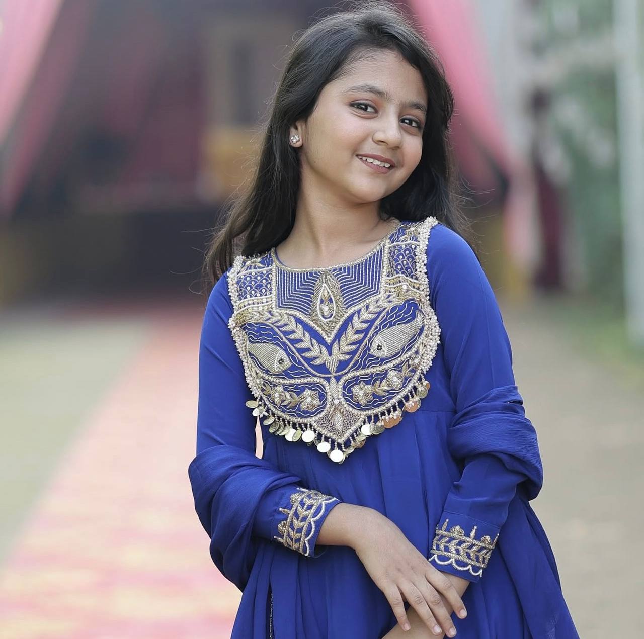 Designer Blue Color Embroidered Gown Set