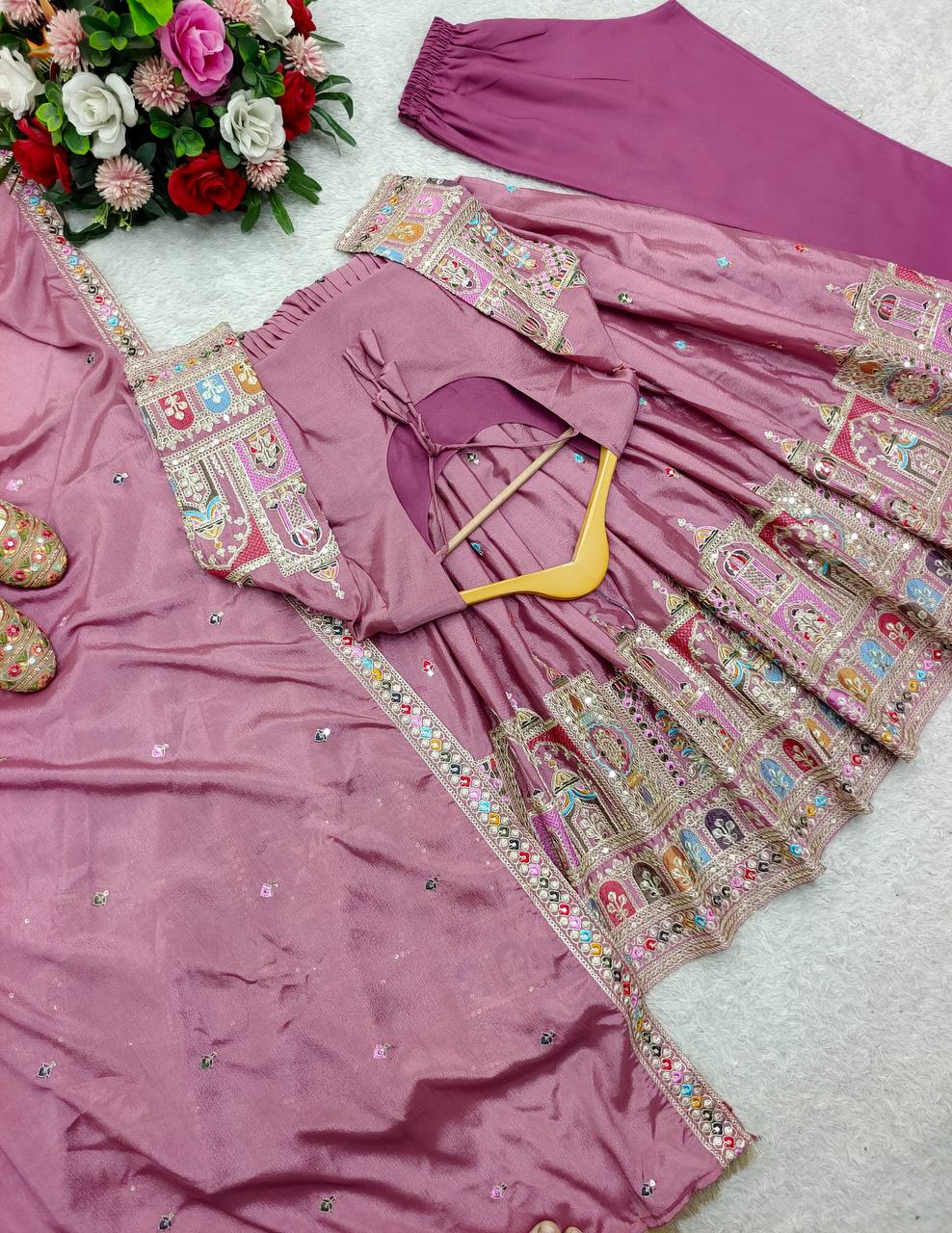 Bollywood Style Dusty Pink Color Pure Cinon Silk With Heavy Embroidery Sequence Work Anarkali Gown