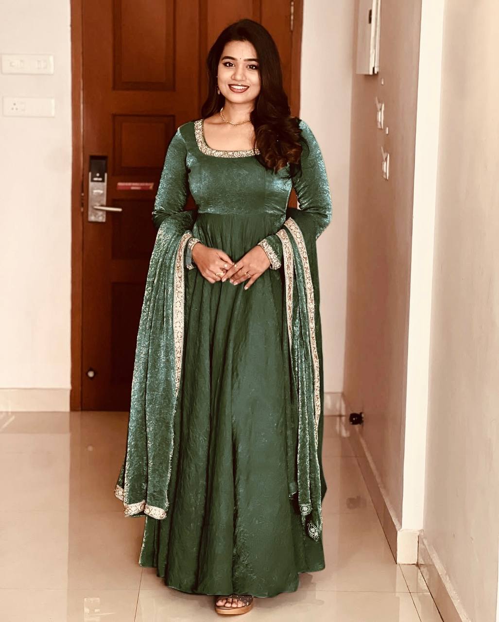 Wedding Wear Green Heavy Fandy Silk With Embroidery Sequence Work Designer Gown