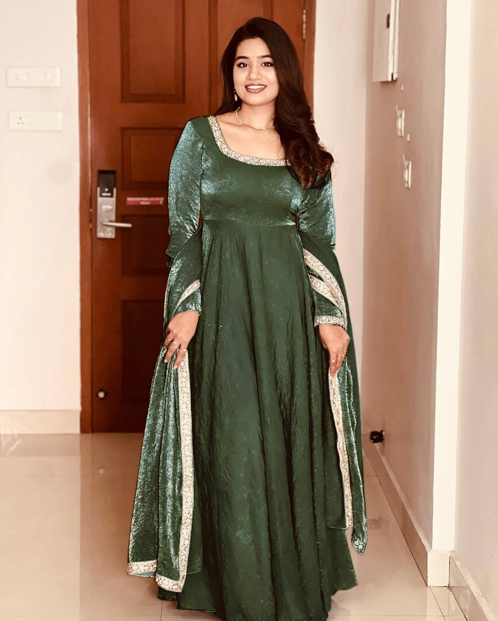 Wedding Wear Green Heavy Fandy Silk With Embroidery Sequence Work Designer Gown