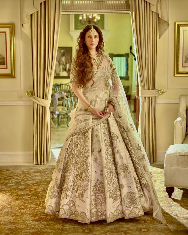 Wedding Wear Heavy Embroidered Beige Color Designer Lehenga Choli