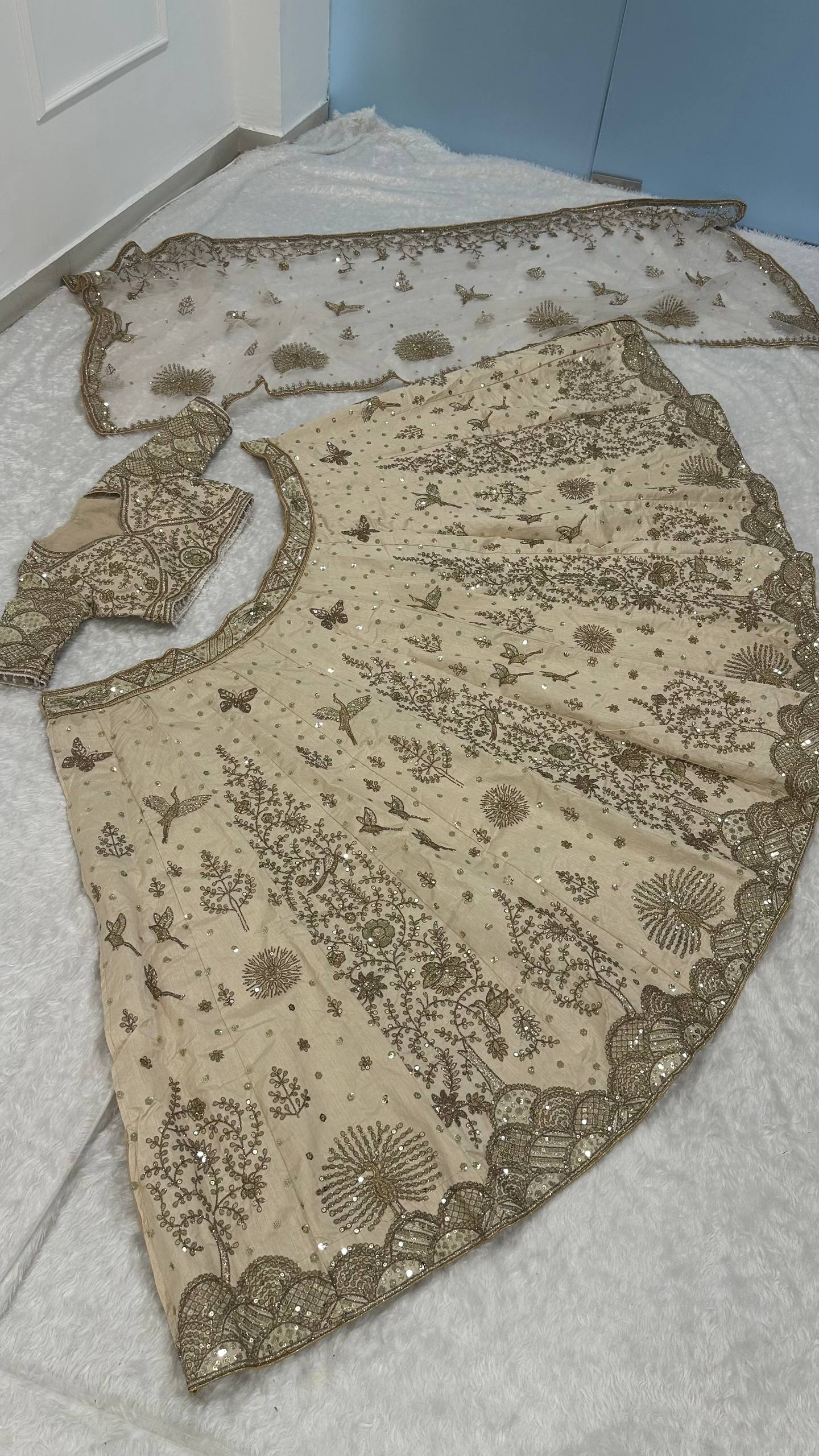 Luxurious Beige Color Bridal Wear Lehenga Set