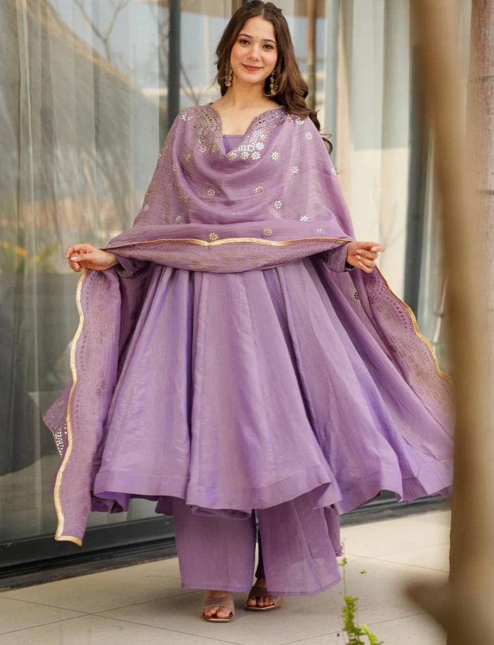 Designer Party Wear Lavender Color Heavy Fandy Silk Gown With Embroidery Sequence Work Dupatta