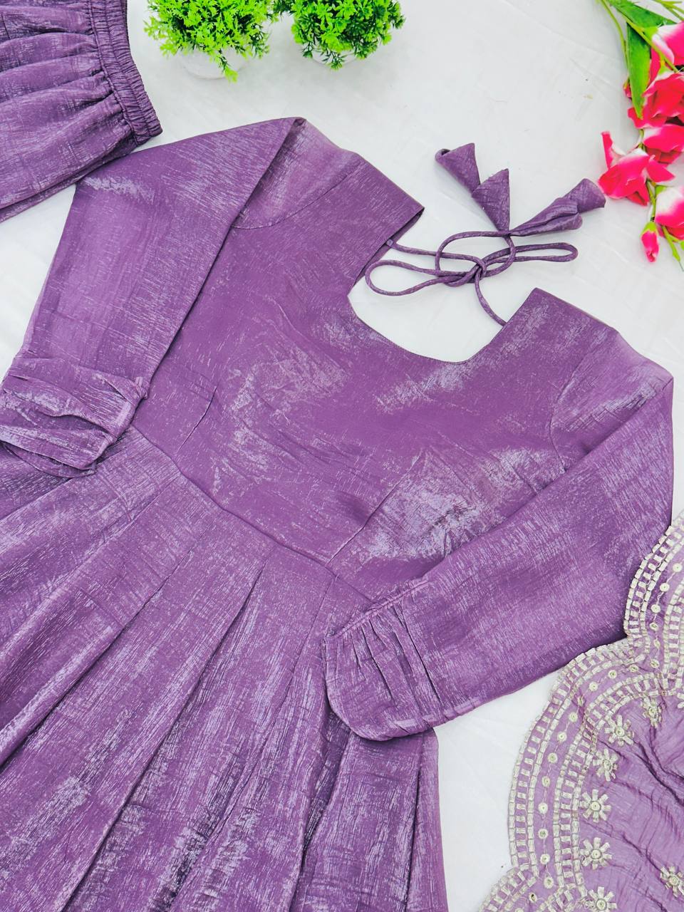 Designer Party Wear Lavender Color Heavy Fandy Silk Gown With Embroidery Sequence Work Dupatta