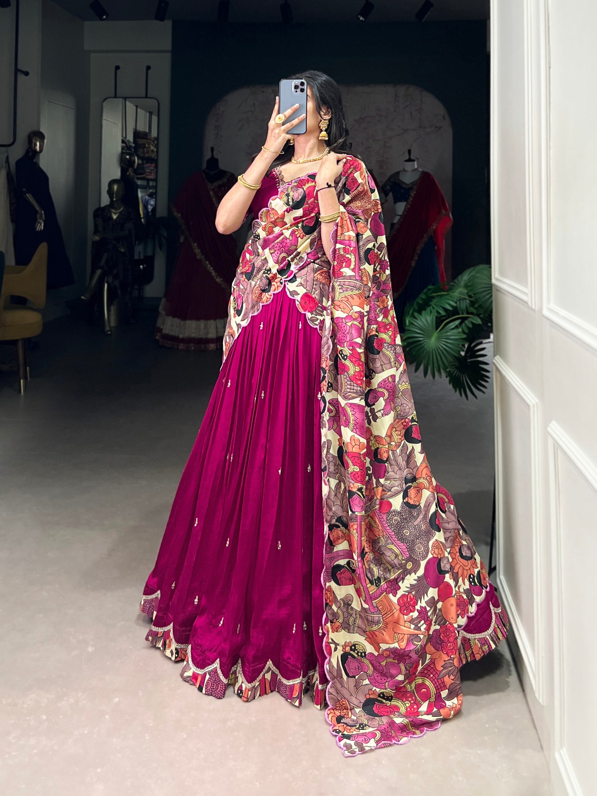 Marvelous Pink Color Vichitra Silk Sequins And Thread Embroidery Work Lehenga Choli