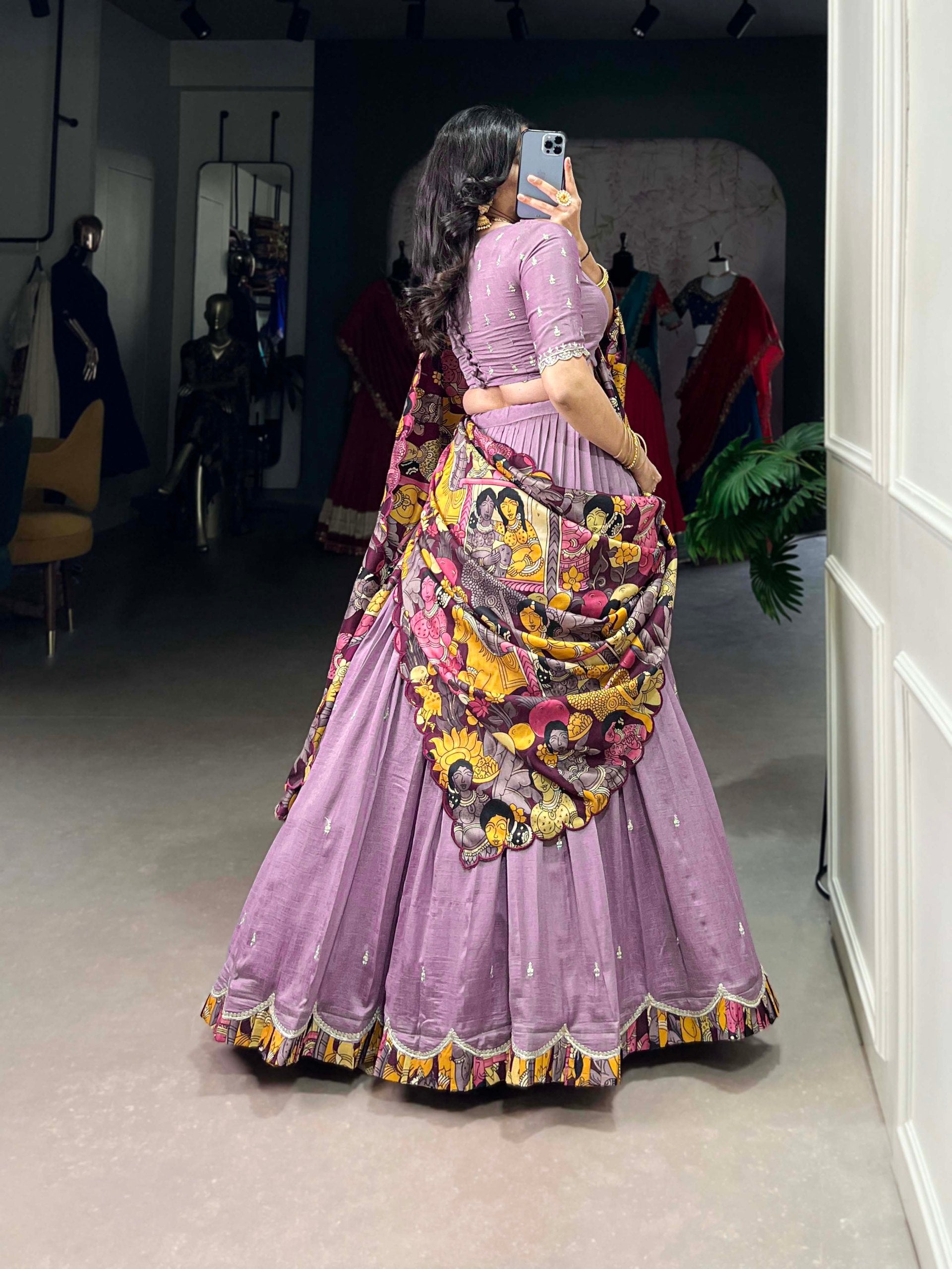 Exclusive Lavender Color Vichitra Silk Sequins And Thread Embroidery Work Lehenga Choli