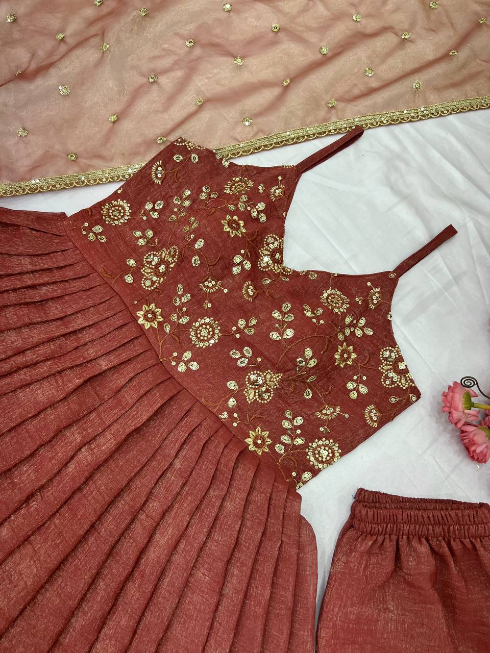 Party Wear Light Brown Fancy Silk With Embroidery Sequence Work With Attached Cups Designer Gown