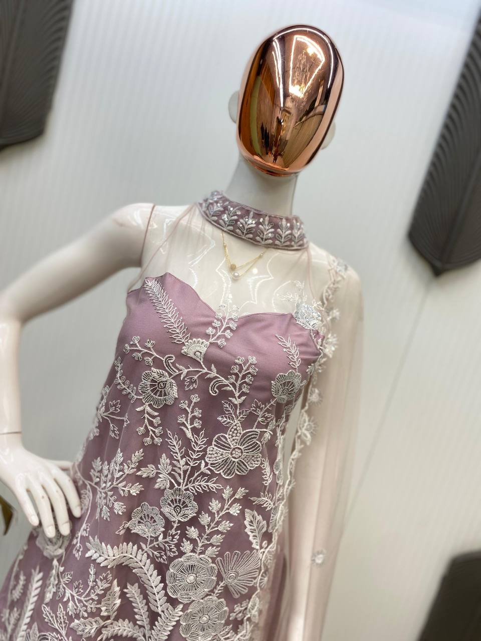 Wedding Wear Dusty Pink Color Butterfly Net Sequence Embroidery Work Palazzo Suit