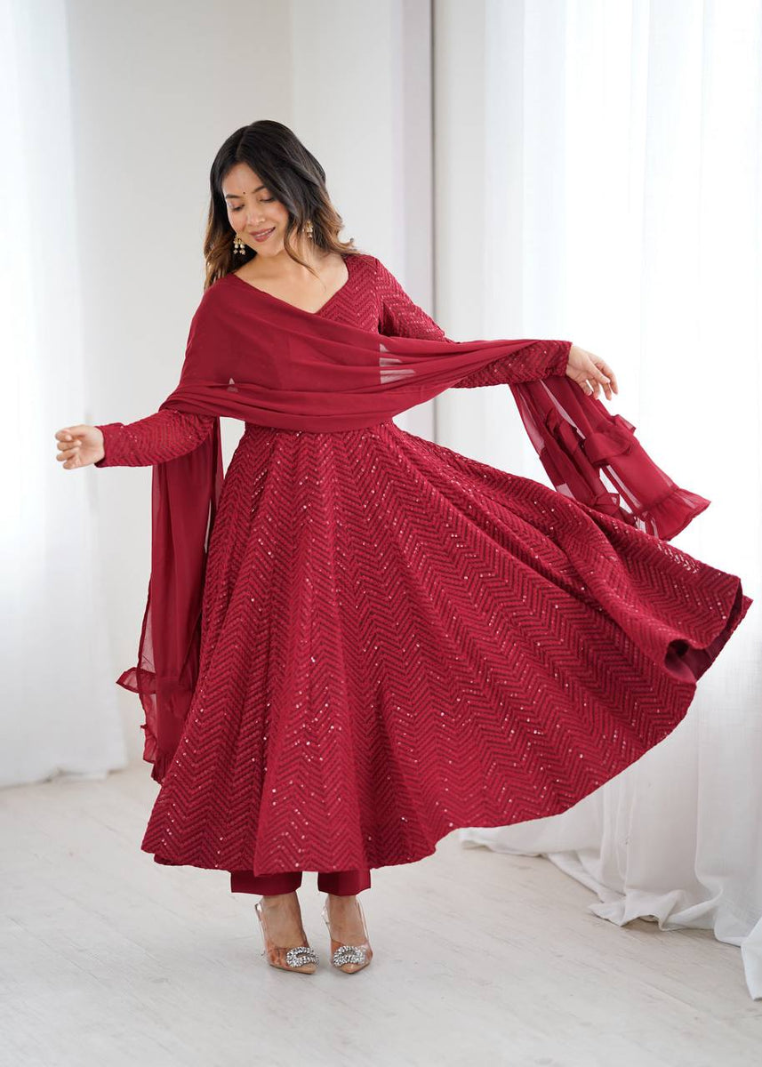 Arti Chauhan Maroon Color Sequins Work Designer Anarkali Suit – Vastra Shop