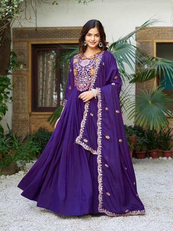 Stunning Royal Blue Color Star Georgette  Sequence With Thread Work Gown