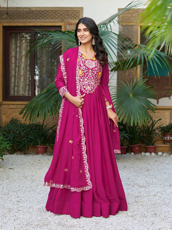 Stunning Pink Color Star Georgette  Sequence With Thread Work Gown