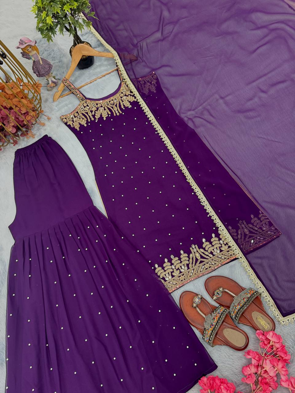 Wedding Wear Purple Color Georgette Bead Handwork Sharara Suit – Vastra Shop