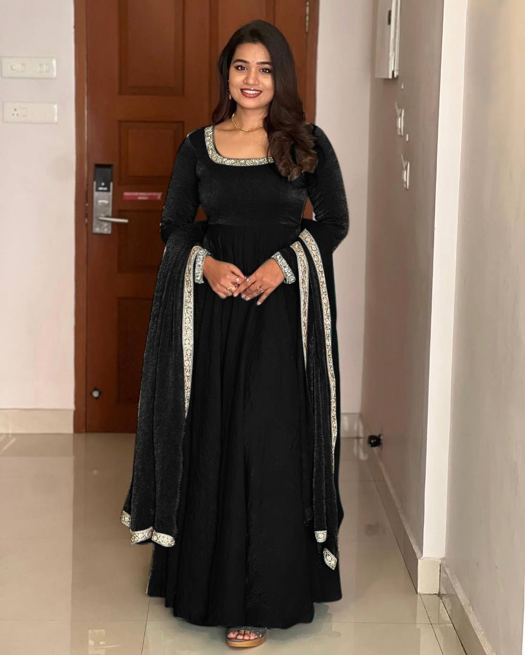 Wedding Wear Black Heavy Fandy Silk With Embroidery Sequence Work Designer Gown
