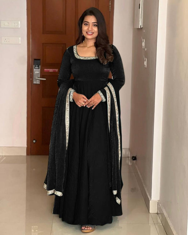 Wedding Wear Black Heavy Fandy Silk With Embroidery Sequence Work Designer Gown