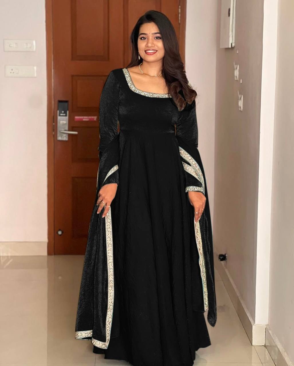 Wedding Wear Black Heavy Fandy Silk With Embroidery Sequence Work Designer Gown