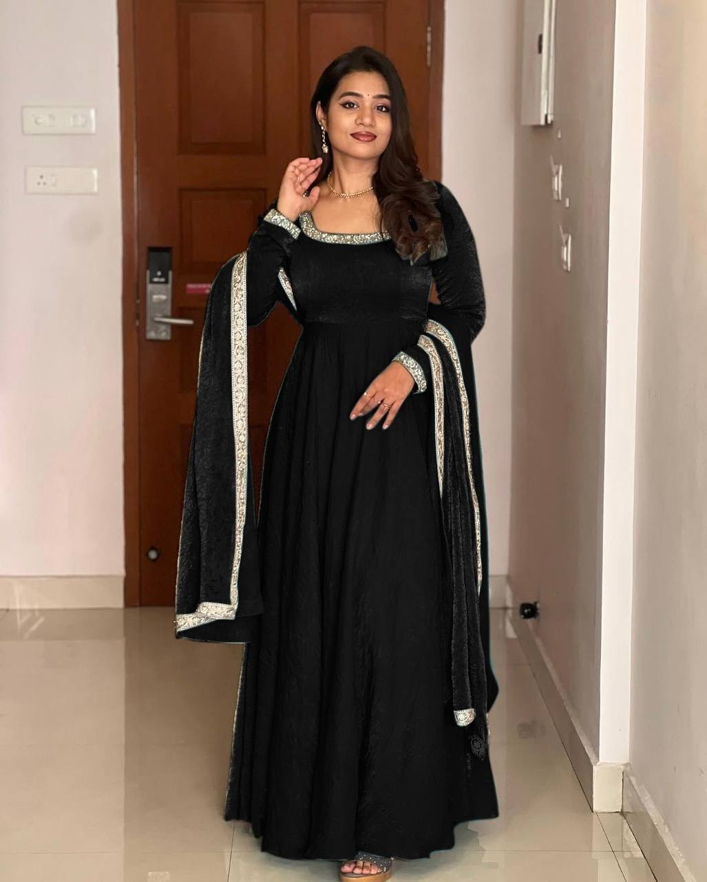 Wedding Wear Black Heavy Fandy Silk With Embroidery Sequence Work Designer Gown
