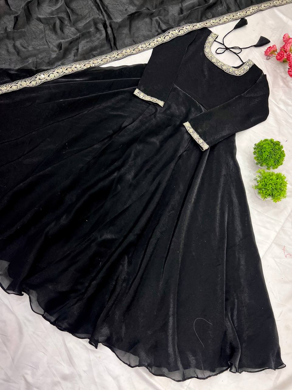 Wedding Wear Black Heavy Fandy Silk With Embroidery Sequence Work Designer Gown
