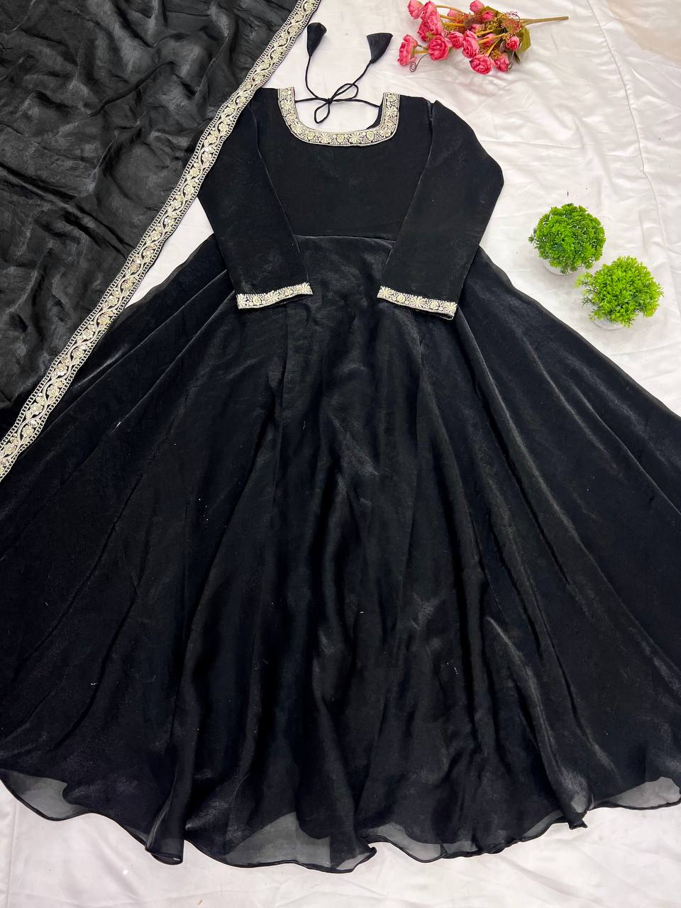 Wedding Wear Black Heavy Fandy Silk With Embroidery Sequence Work Designer Gown