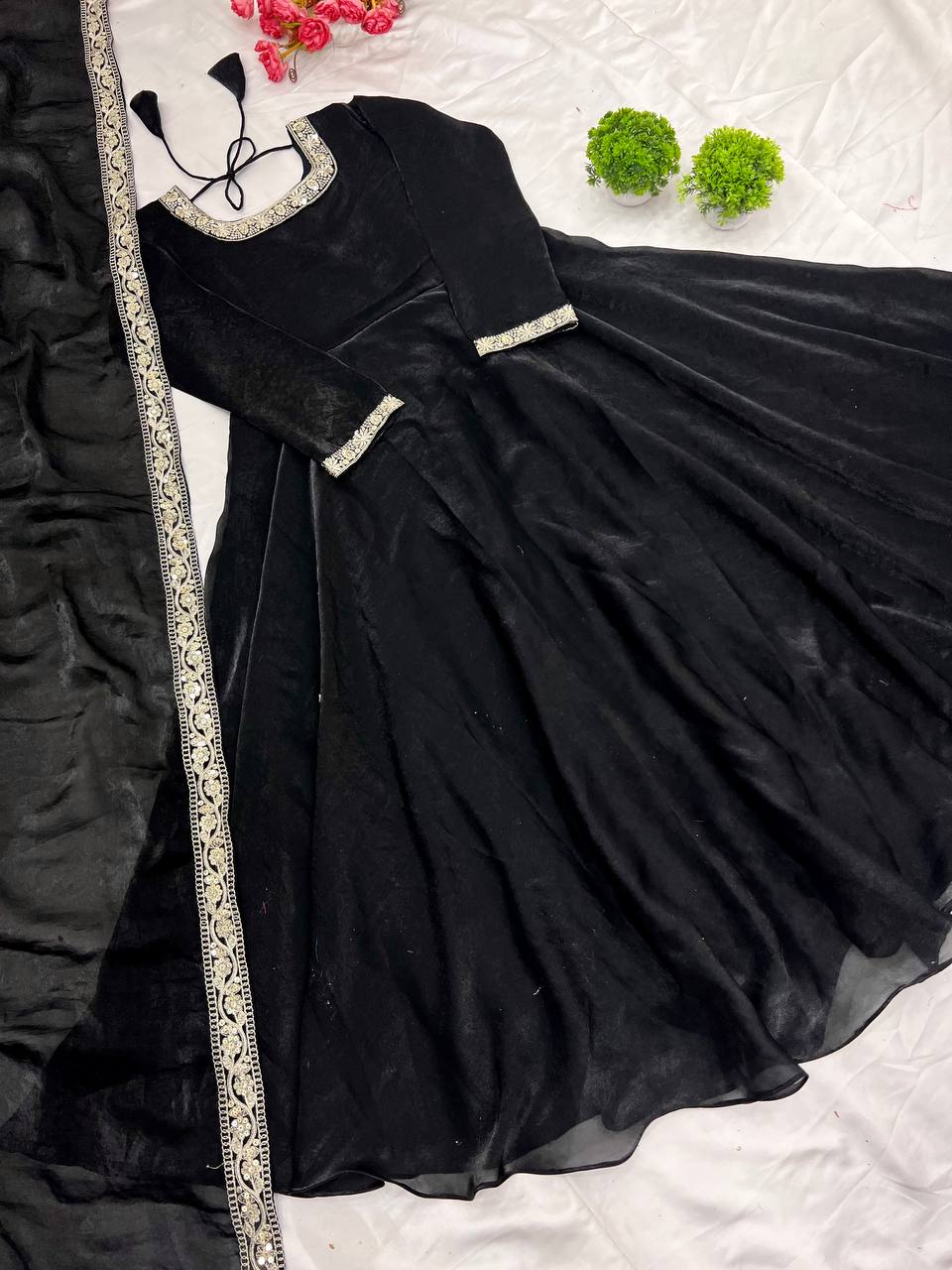 Wedding Wear Black Heavy Fandy Silk With Embroidery Sequence Work Designer Gown
