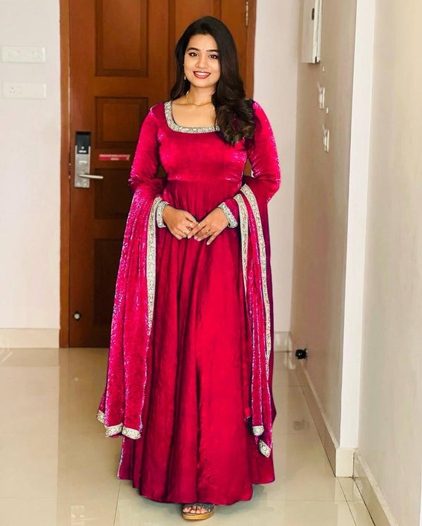 Wedding Wear Rose Color Heavy Fandy Silk With Embroidery Sequence Work Designer Gown