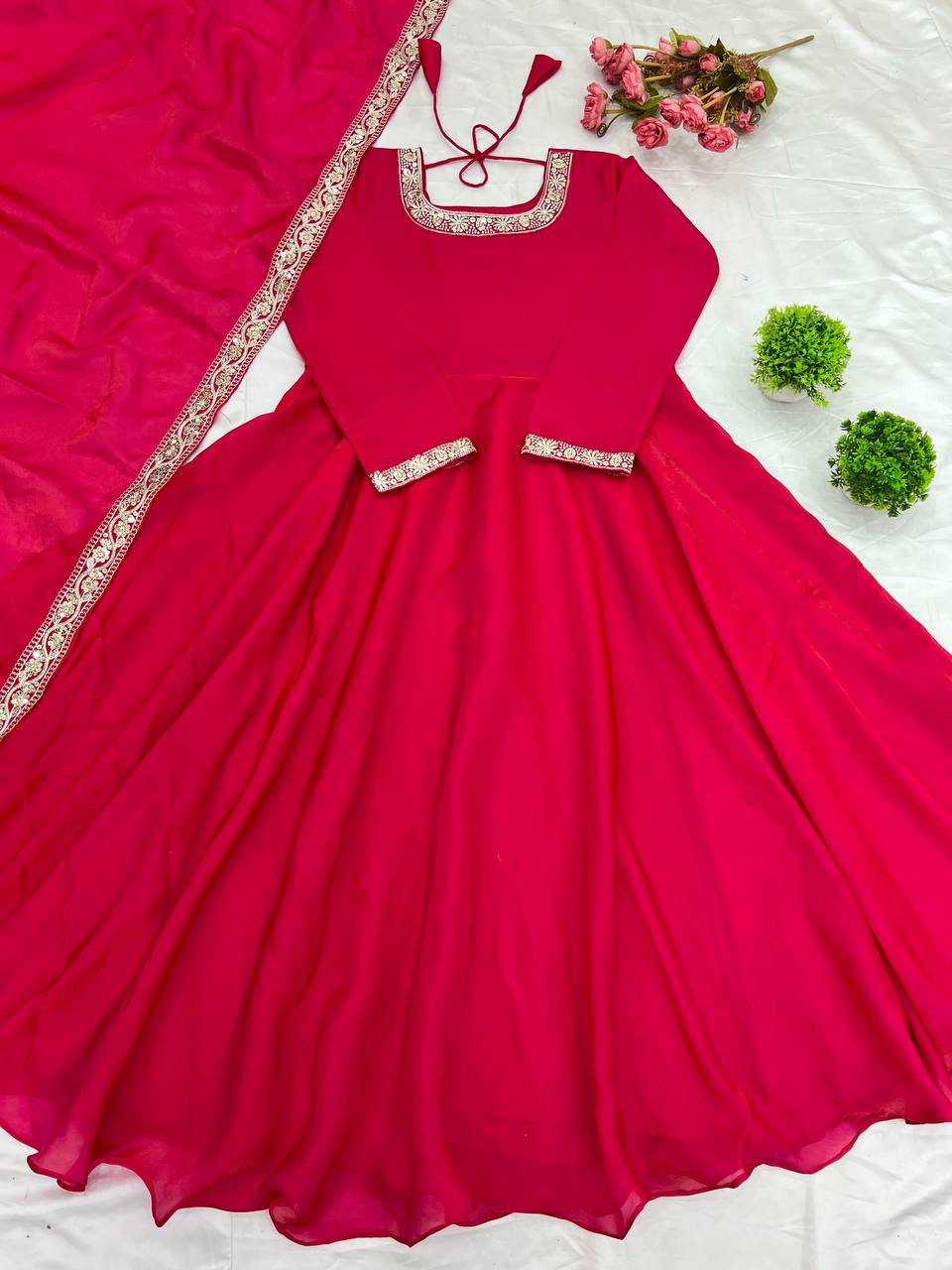 Wedding Wear Rose Color Heavy Fandy Silk With Embroidery Sequence Work Designer Gown