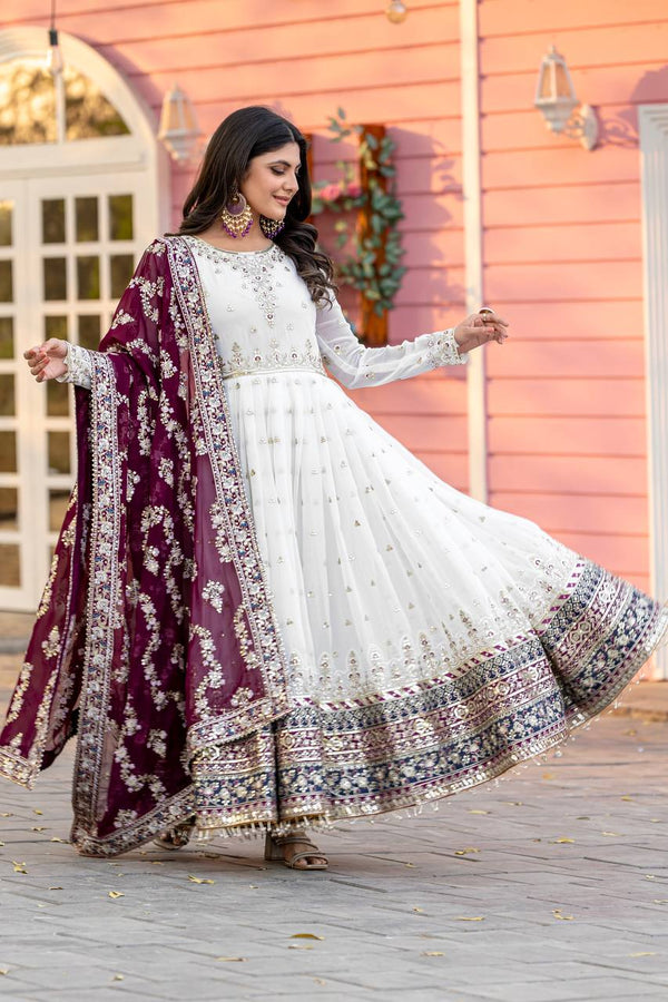 Exclusive Fully Stitch Purple Color Heavy Faux Georgette With Embroidery Sequence Work Designer Gown