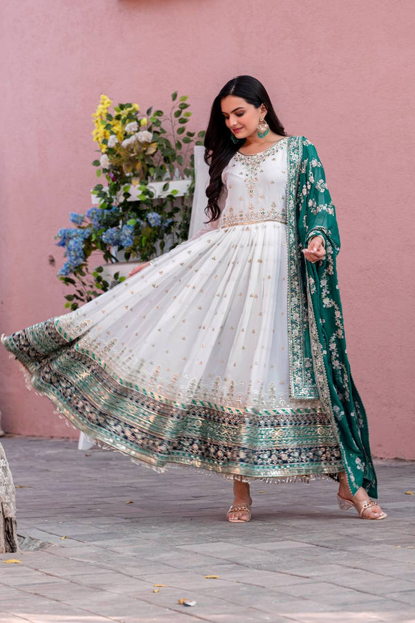 Exclusive Fully Stitch Aqua Green Color Heavy Faux Georgette With Embroidery Sequence Work Designer Gown