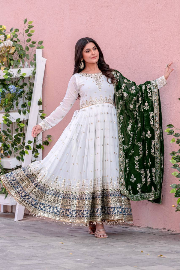 Exclusive Fully Stitch Green Color Heavy Faux Georgette With Embroidery Sequence Work Designer Gown