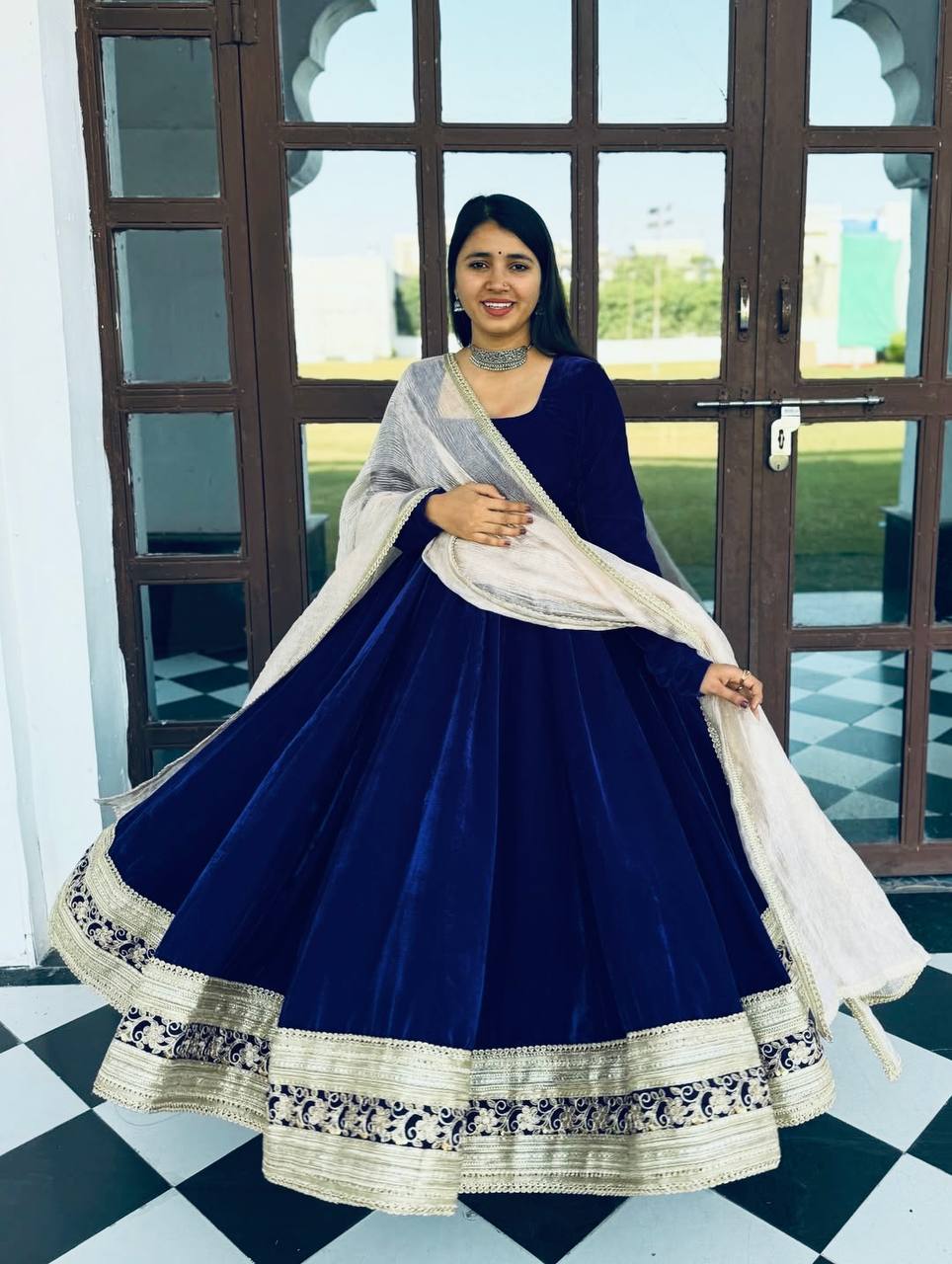 luxury anarkali dress Luxury Blue Color Designer Embroidered Velvet Anarkali Gown Set – Vastra  Shop