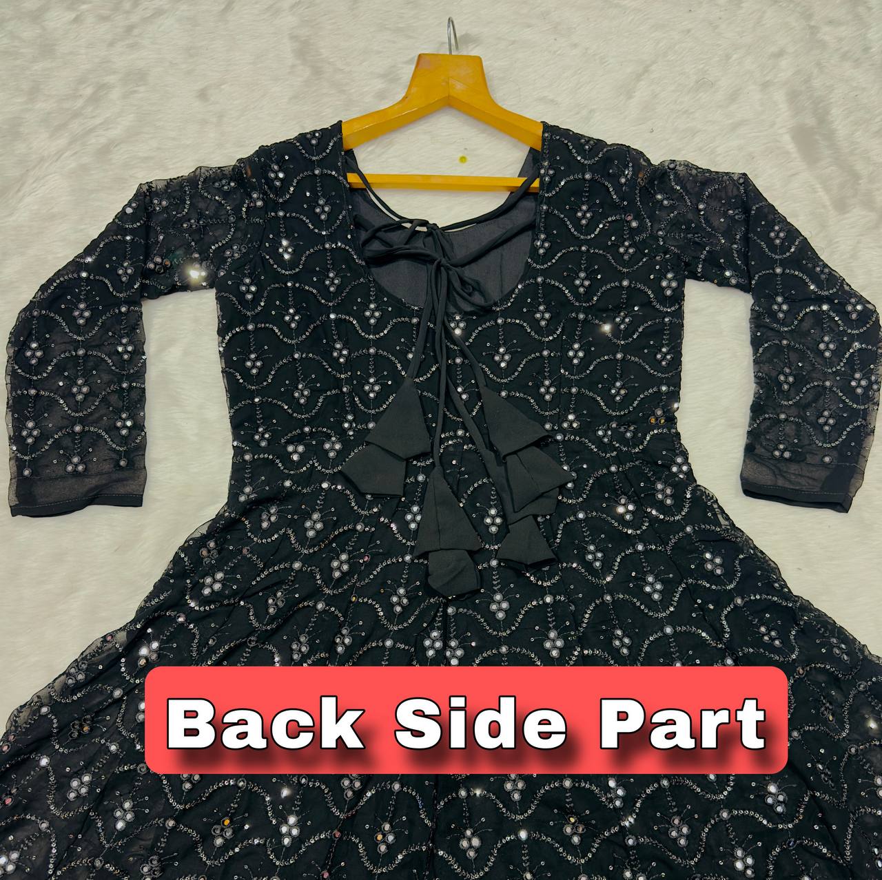 Party Wear Black Color Faux Blooming Sequins And Thread Embroidered Work Anarkali Suit